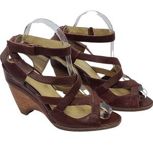 Max Studio Wedge Cage Sandals Brown Size 9M Strappy Leather Y2K Fisherman